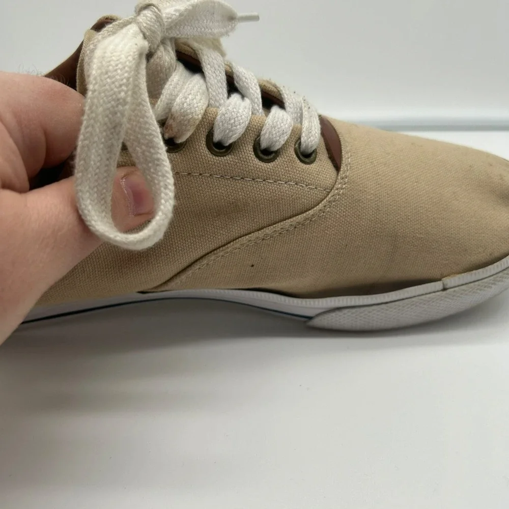 Polo Ralph Lauren Vaughn Sneaker Men 11 Solid Canvas‎ Leather Lace Up Khaki Tan